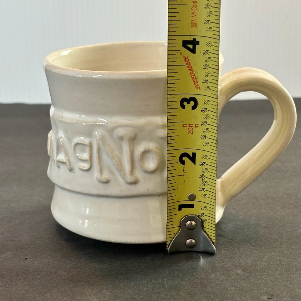 mAgNoLia Ivory Coffee Mug Cup Joanna Gaines Hand Made 3D Pottery Black Oak Art - Picture 8 of 9